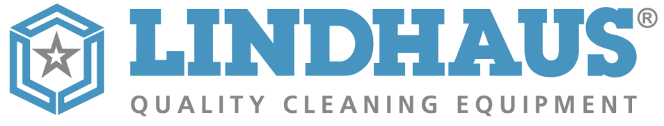 Logo for Lindhaus Quality Cleaning Equipment, light blue text, and a blue and grey hexagon-shaped graphic.