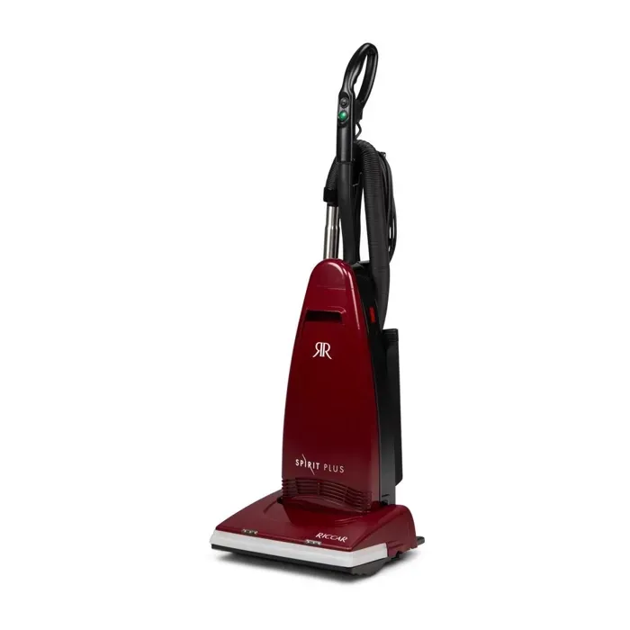 Red upright vacuum cleaner on a white background.