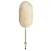 Cotton candy on a stick, light beige, fluffy, cylindrical shape.