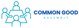 The logo for the common good assembly shows a group of people sitting around a table.