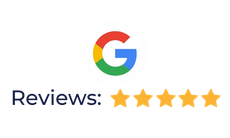 A google logo with five stars on it on a white background.