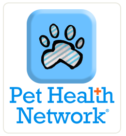 A logo for the pet health network with a paw print