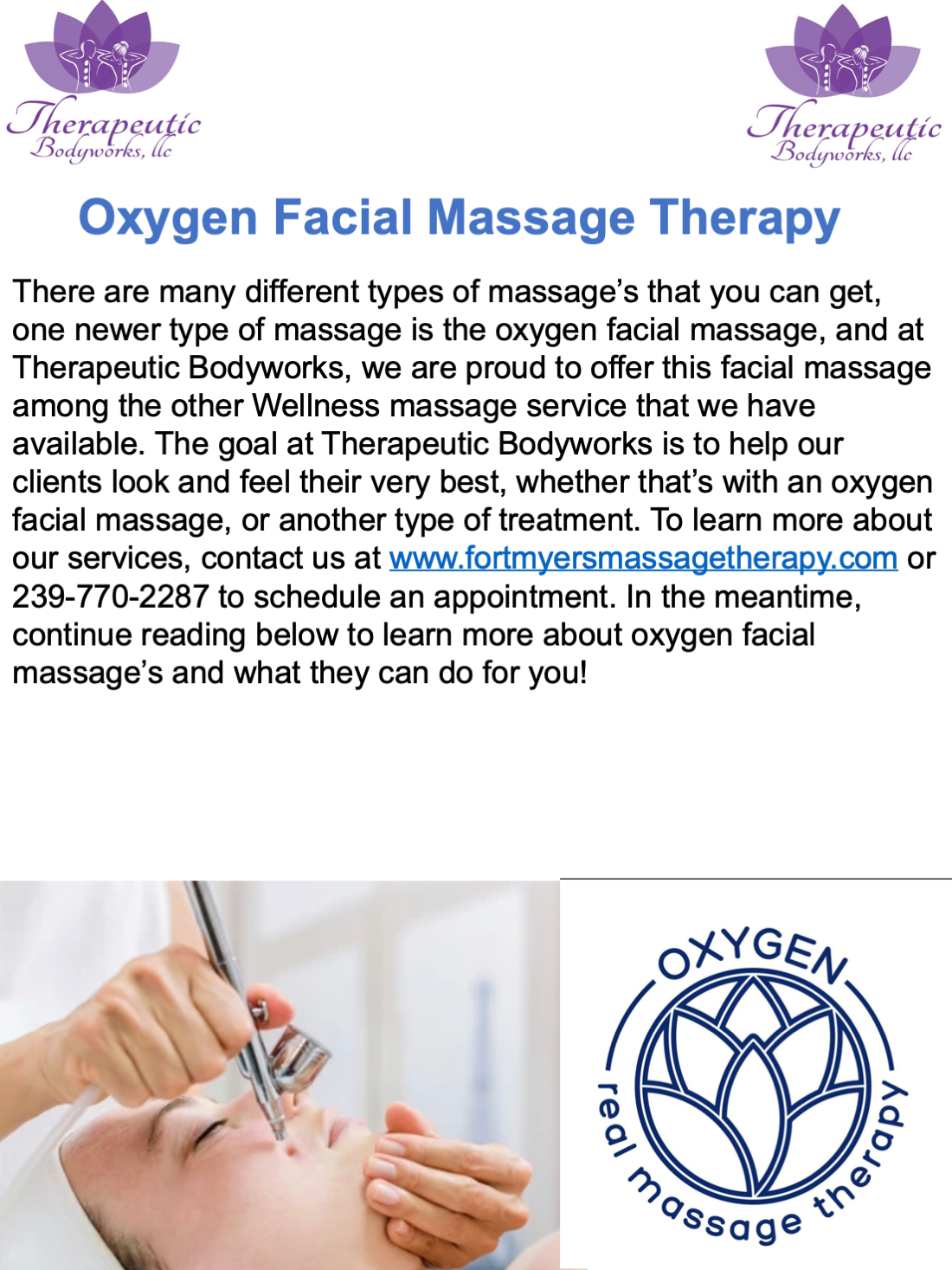 There are many different types of massages that you can get oxygen facial massage therapy