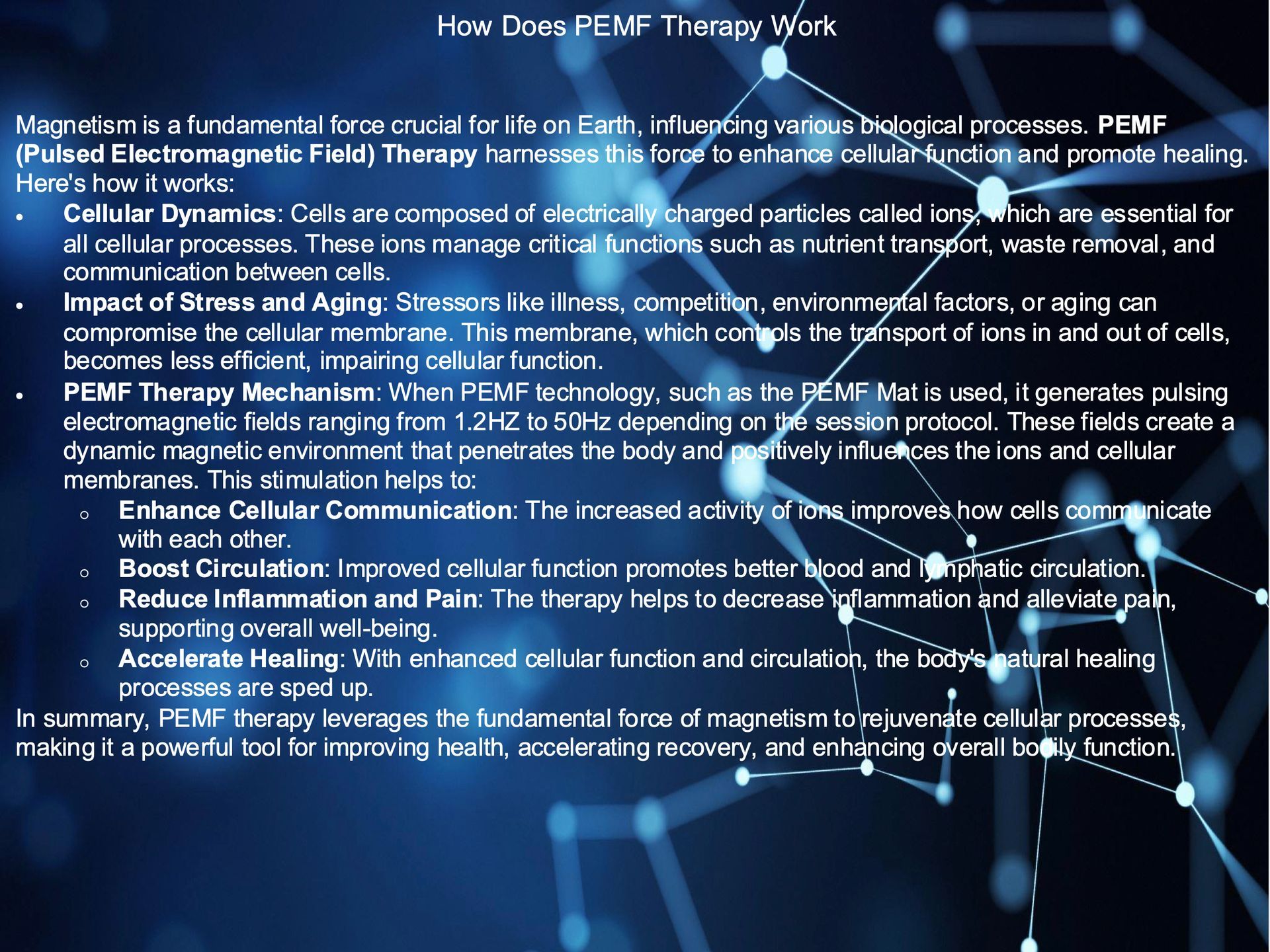 A poster that says how does pcmf therapy work