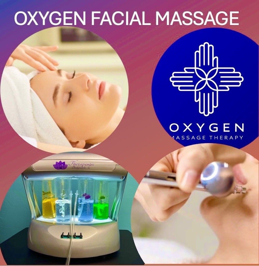 A woman is getting an oxygen facial massage