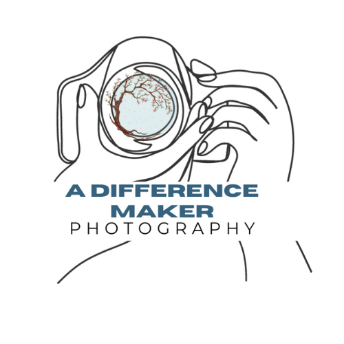 Line drawing of hands holding a camera with a tree scene in the lens; text reads