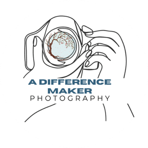 Line drawing of hands holding a camera with a tree scene in the lens; text reads