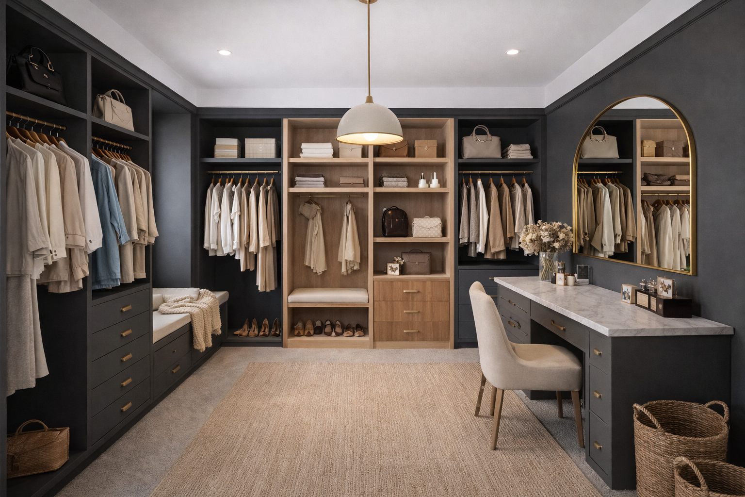 Walk-in closet with dark blue cabinetry — Lennox Build In Lennox Head, NSW