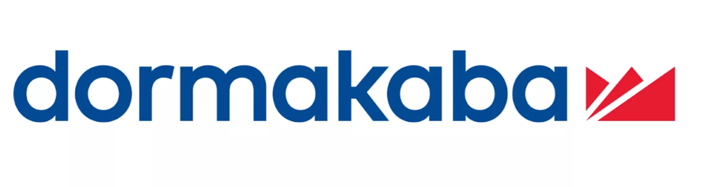 A blue and red logo for dormakaba on a white background.