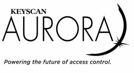 A black and white logo for keyscan aurora powering the future of access control