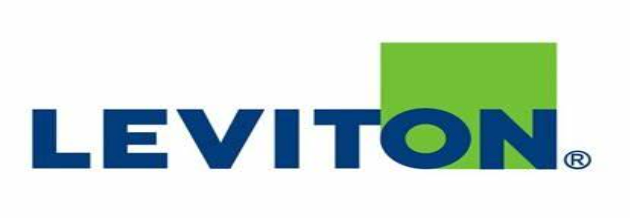 A blue and green leviton logo on a white background