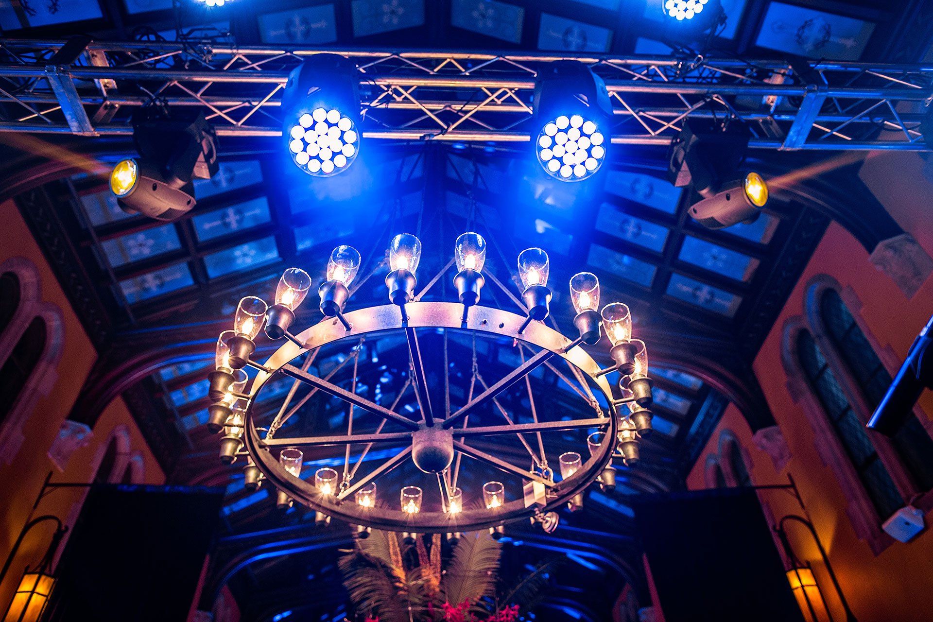 a chandelier with a lot of lights hanging from it