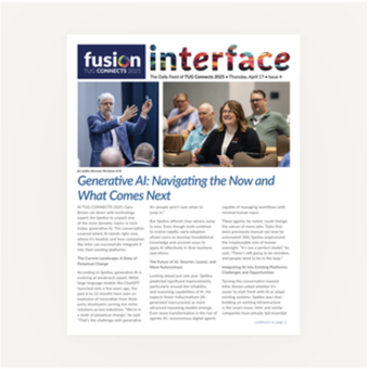 The front page of the fusion interface newsletter for Thursday, April 17
