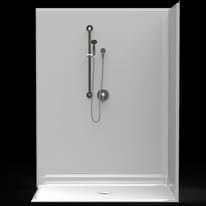 A 3d model of a shower with a shower head and a shower tray.