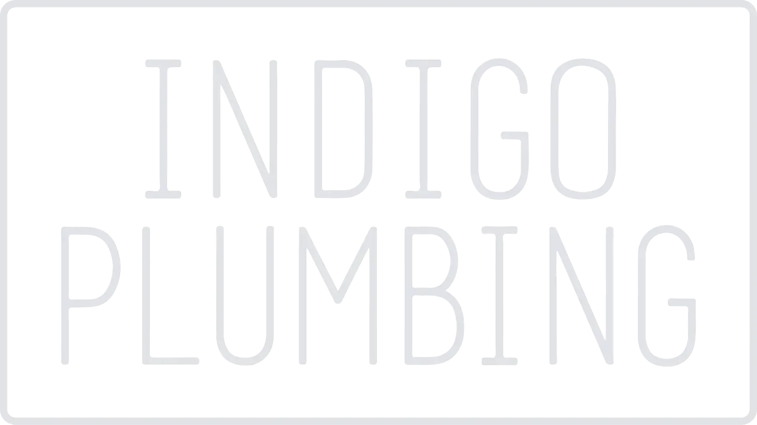 Logo reading &ldquo;INDIGO PLUMBING&rdquo; in light gray on a white background