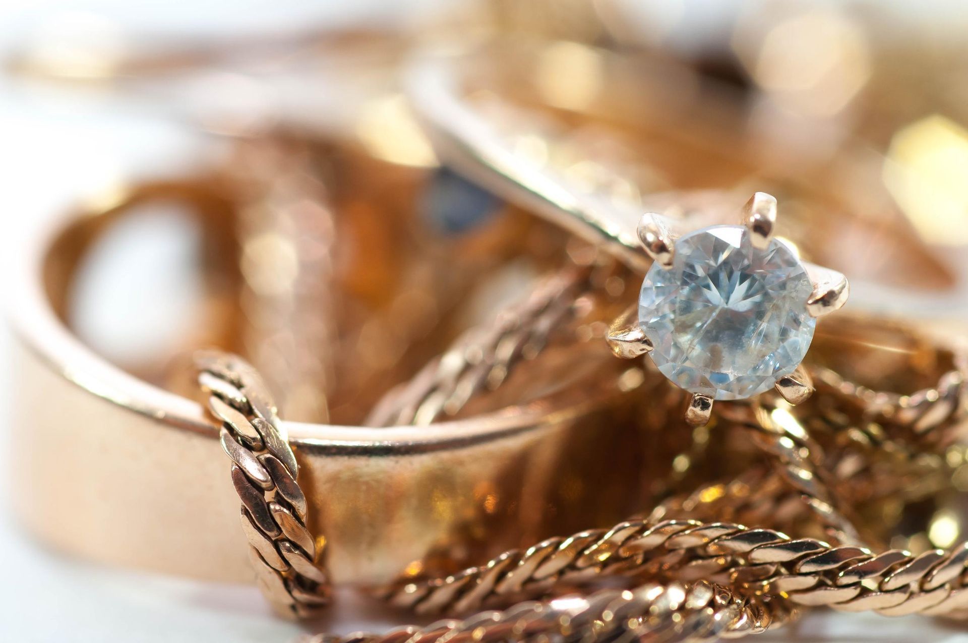 Gold jewelry with gems.