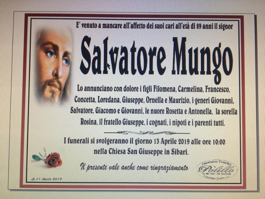 Manifesto funebre Salvatore Mungo