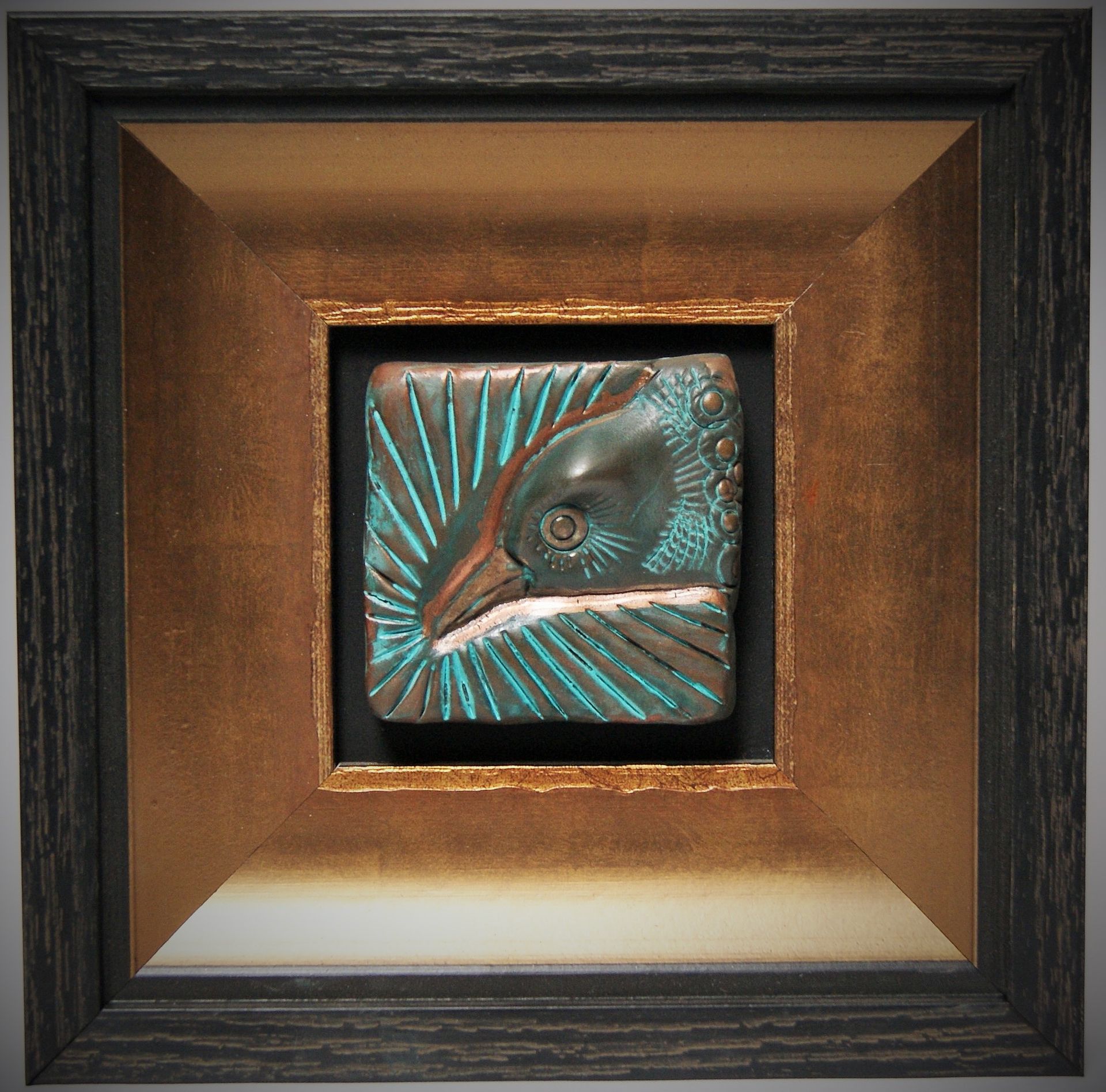 wall art sculpture. bird sculpture. verdigris.  contemporary british sculptor. hand built in Northumberland, UK. mixed media sculpture.