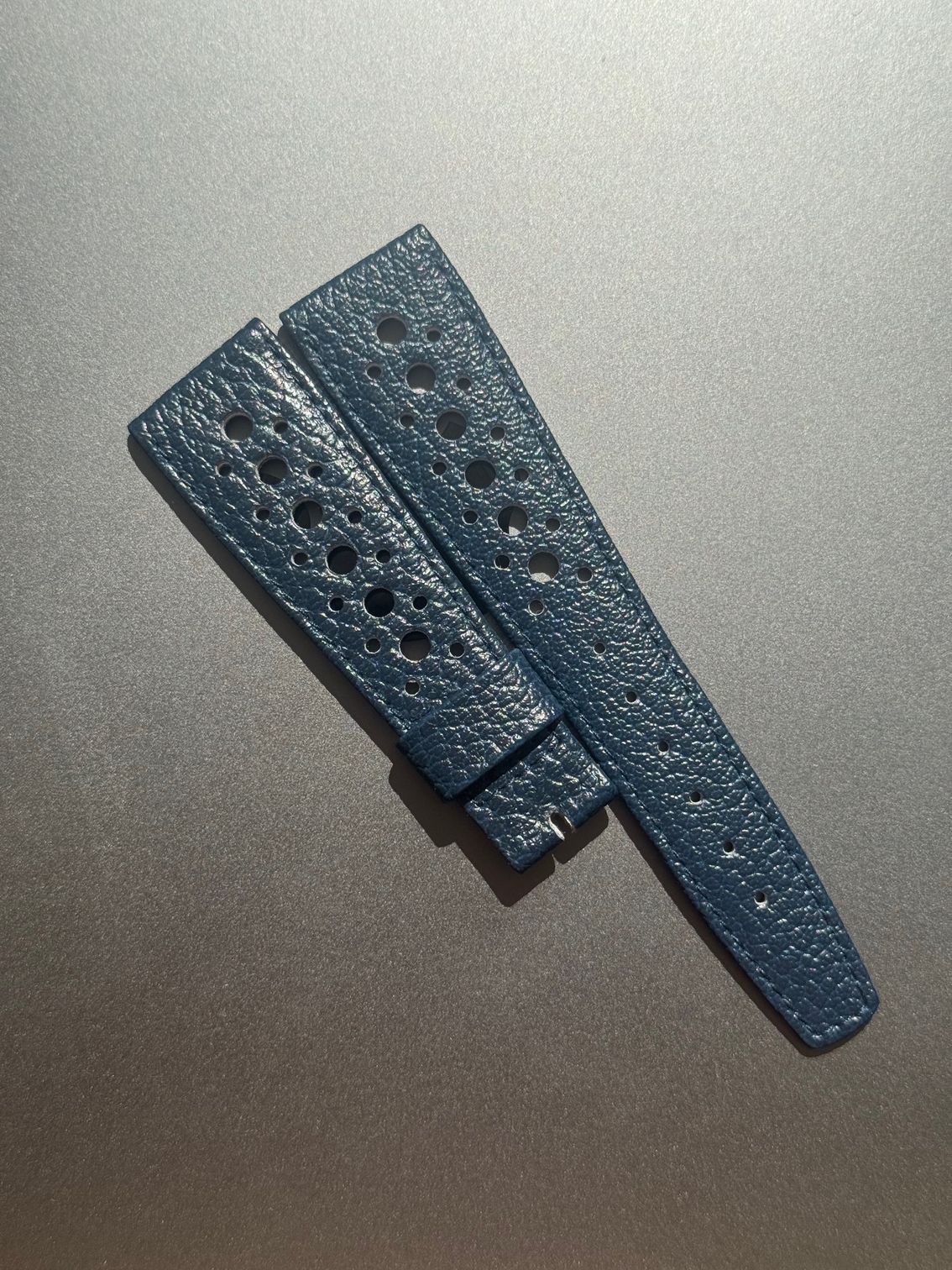 Heuer Corfam 22mm blue Monaco