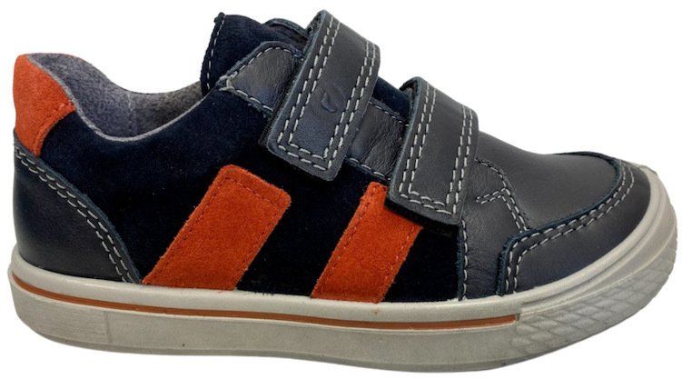 Lea-lined Navy shoe with rust stripes and leather and suede upper