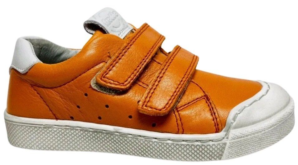 Trainer-style shoe in electric blue or orange leather.