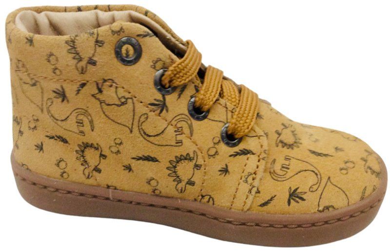 Mustard nubuck lacing boot with delightful dino print from The Pied Piper Dumfries