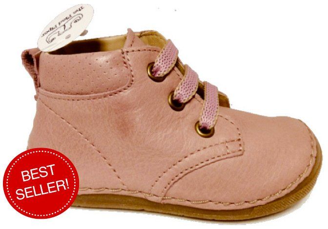 Pink leather-lined bootee with rubber toe bumper