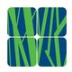 A blue and green logo with a bamboo pattern on it.
