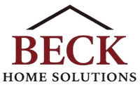 Logo for Beck Home Solutions featuring the red text "BECK" beneath a black roof-shaped icon, with "HOME SOLUTIONS" below.