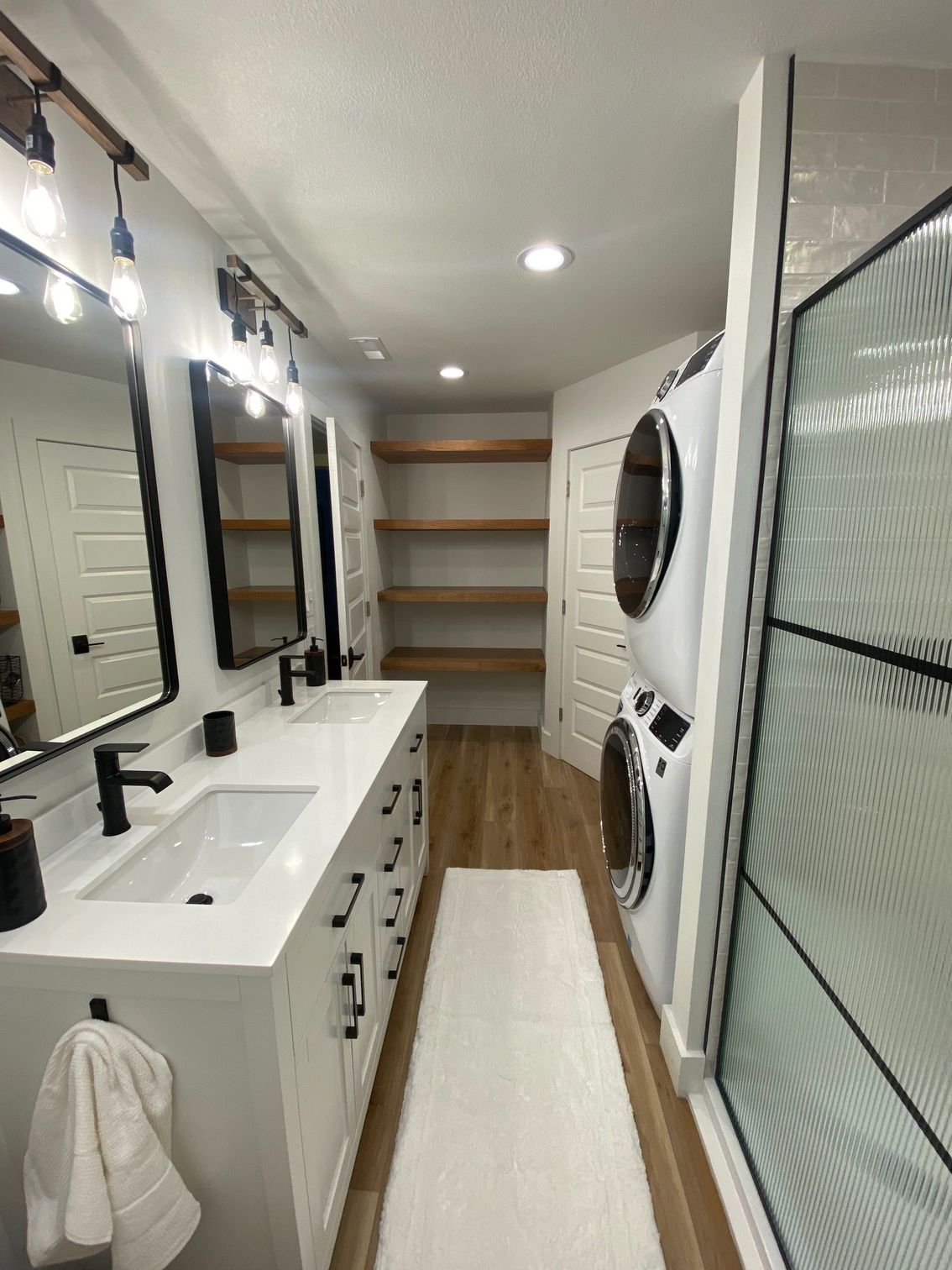 Guest bath and laundry with walk in shower