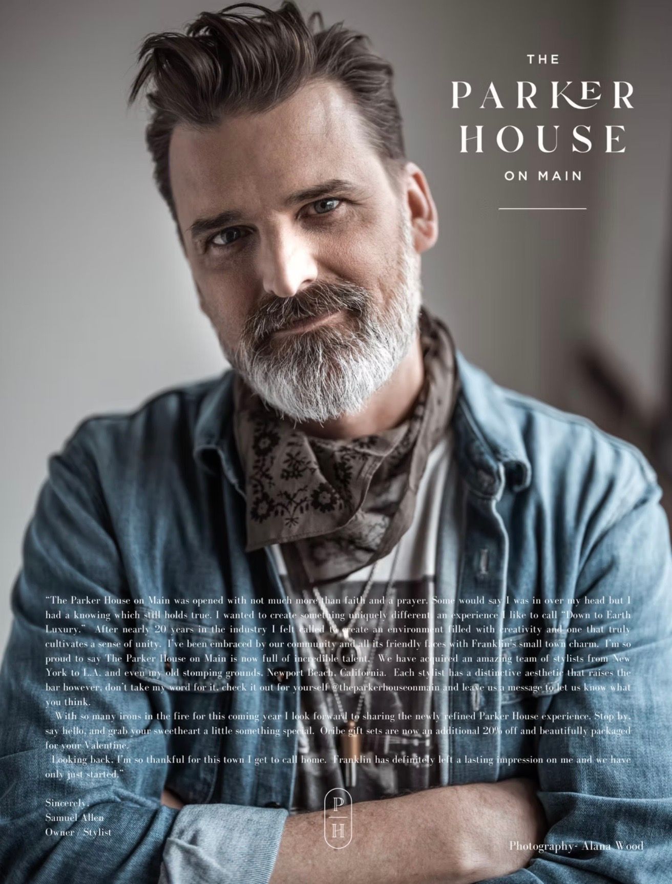 Man with beard and scarf, Parker House cover.