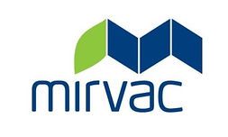 Mirvac logo: blue and green geometric shapes above the word "mirvac" in dark blue.