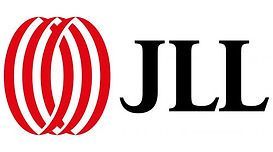 Red and white graphic of interconnected circles beside the black letters "JLL".