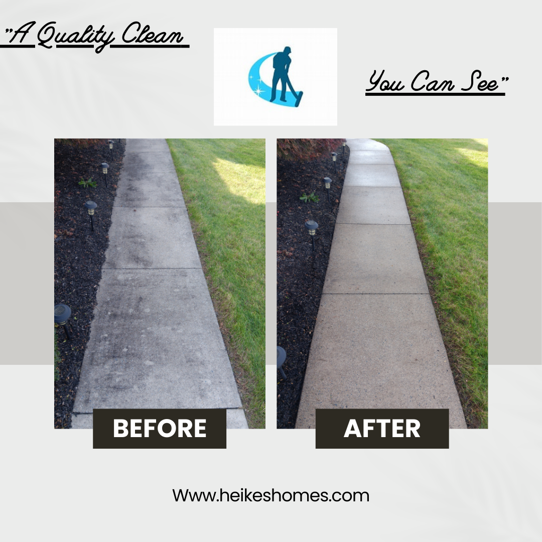 A before and after picture of a concrete walkway