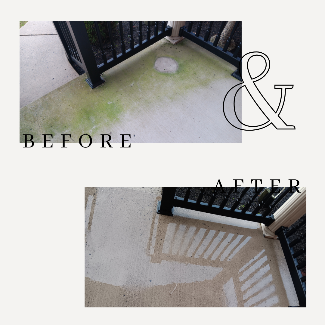 A picture of a balcony before and after cleaning