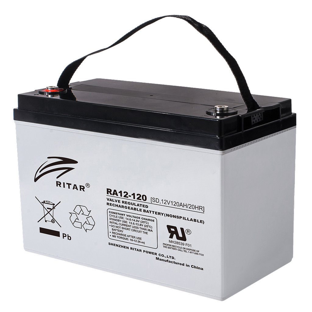 A Ritar Battery With a Handle on a White Background — Burnett Home Energy Centre in Bundaberg Central, QLD