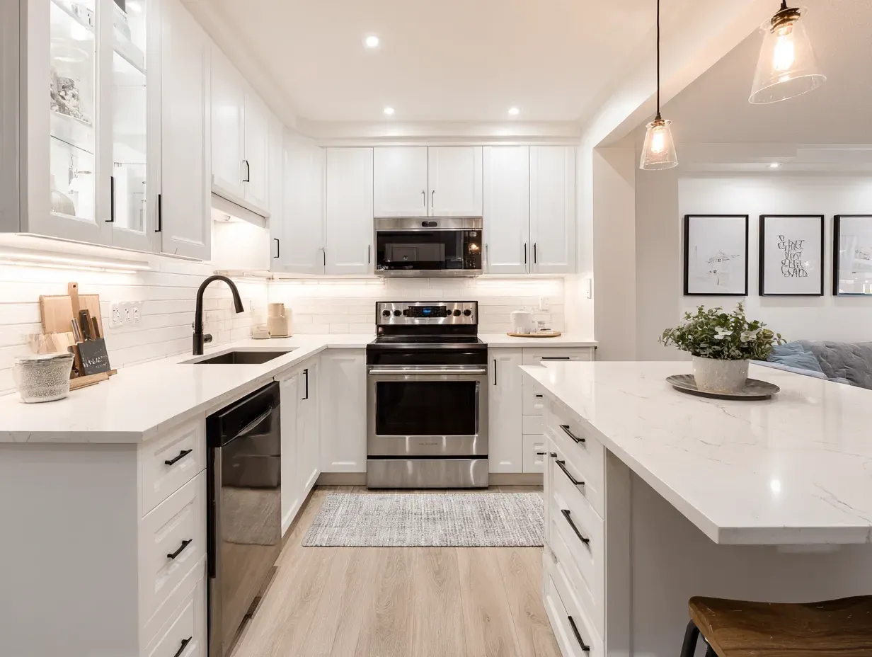 Vancouver West Side luxury kitchen remodel featuring open-concept kitchen design, marble countertops, pendant lighting, hardwood flooring, and expert Vancouver kitchen renovation contractors trusted across West Side Vancouver homes.