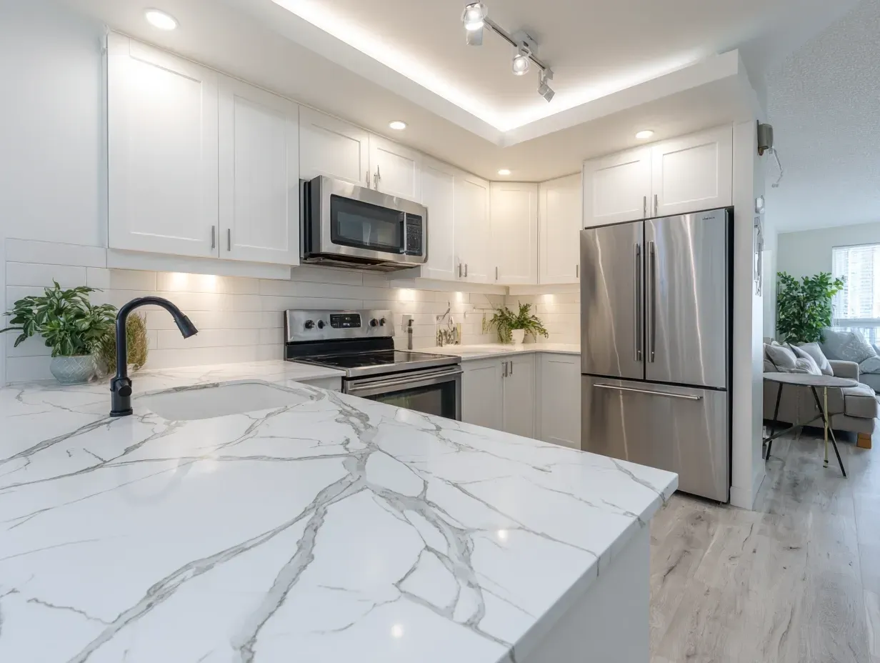 Abbotsford kitchen renovation featuring custom cabinets, granite countertops, tile backsplash installation, energy-efficient LED lighting, and licensed Vancouver kitchen remodeling contractors providing renovations across Abbotsford homes.