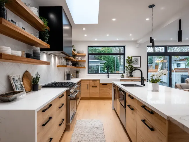 Kitchen electrical upgrades in Vancouver remodeling projects including new wiring, LED lighting installation, outlet upgrades, appliance hookups, energy-efficient electrical systems, and licensed electricians working with kitchen renovation contractors.