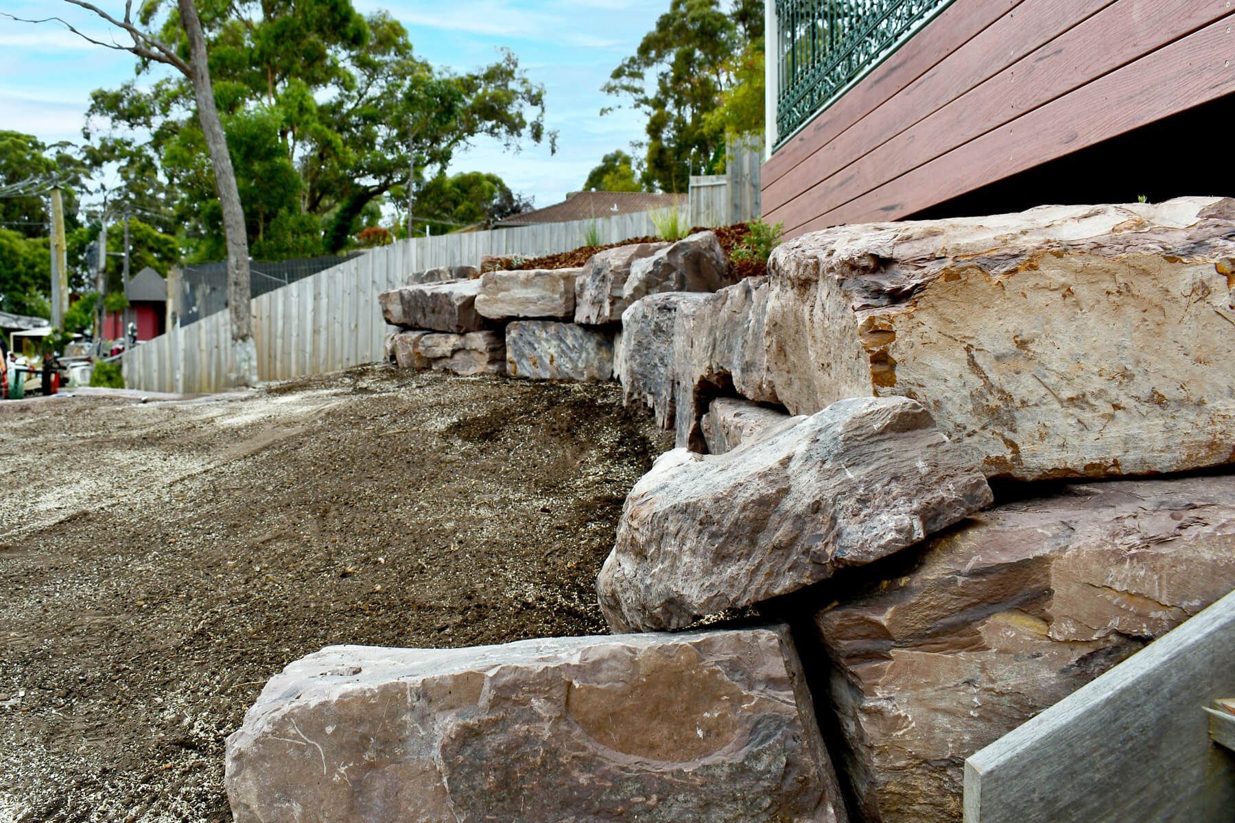 Rock wall features installed by Kanga Dig It Landscaping Ballarat