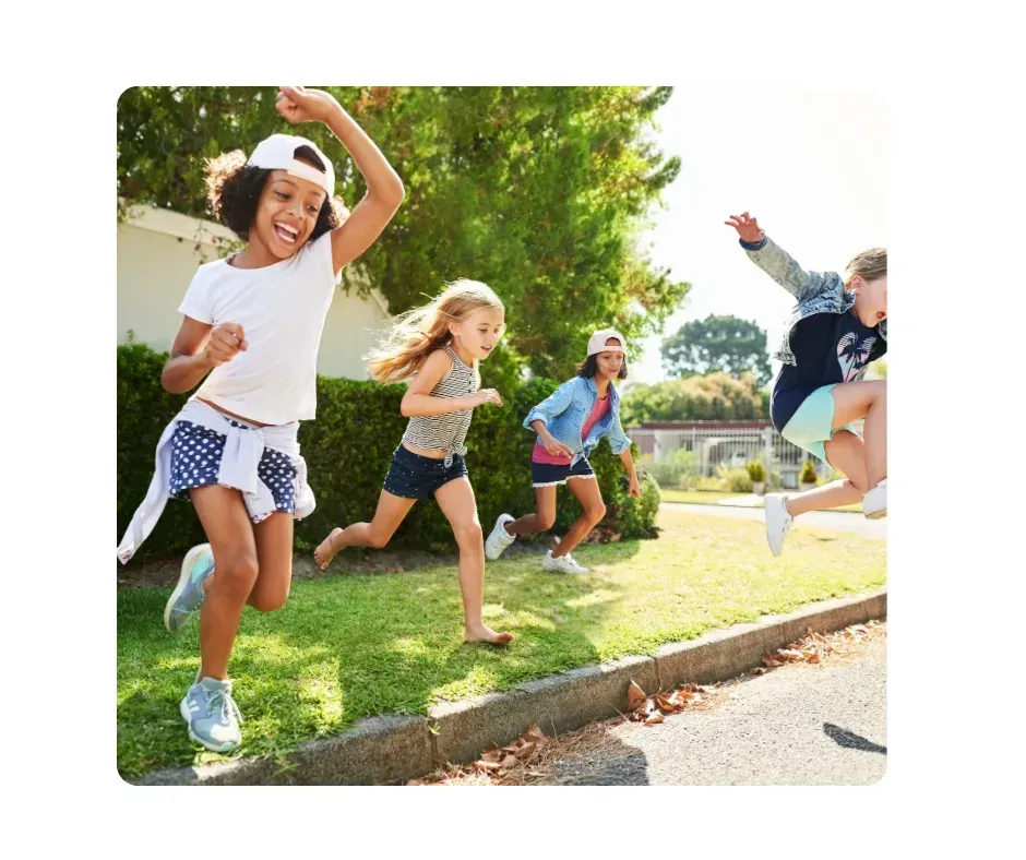 Healthy children having fun playing in a group.