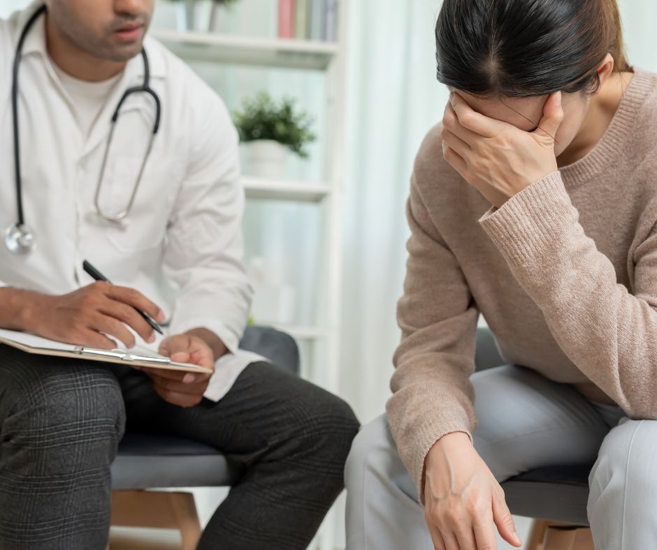Patient receiving mental health support from a healthcare professional.