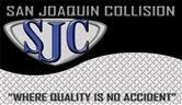 San Joaquin Collision logo with &ldquo;SJC&rdquo; emblem and slogan: &ldquo;Where quality is no accident.&rdquo;
