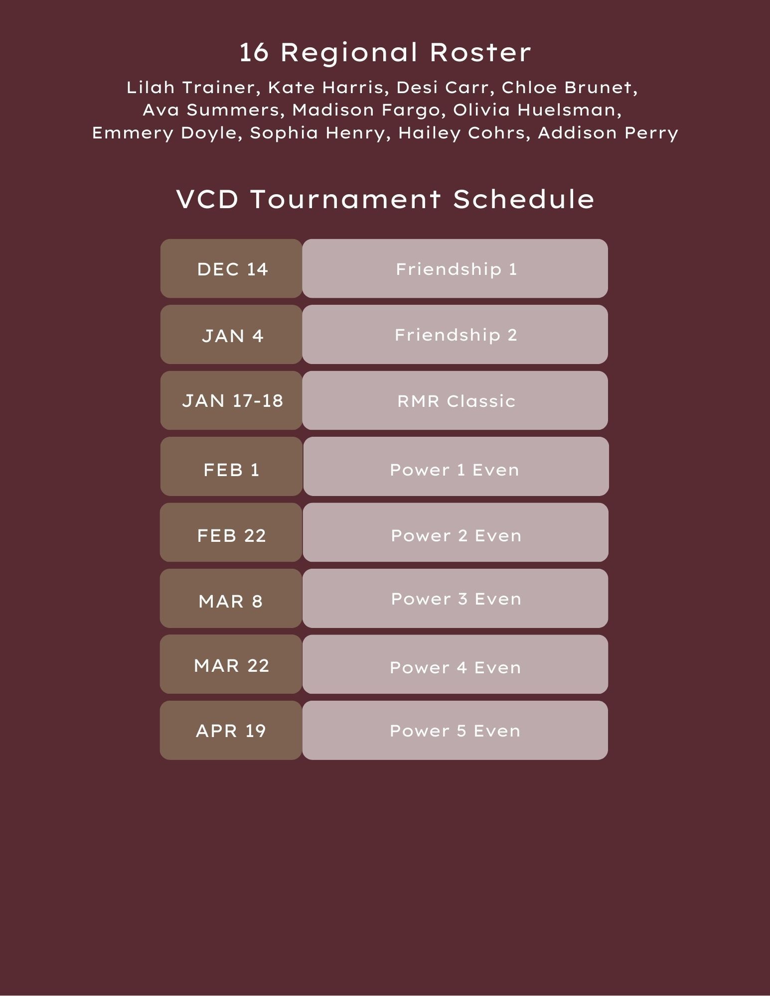 16 Regional Roster | VC Denver | Denver, CO