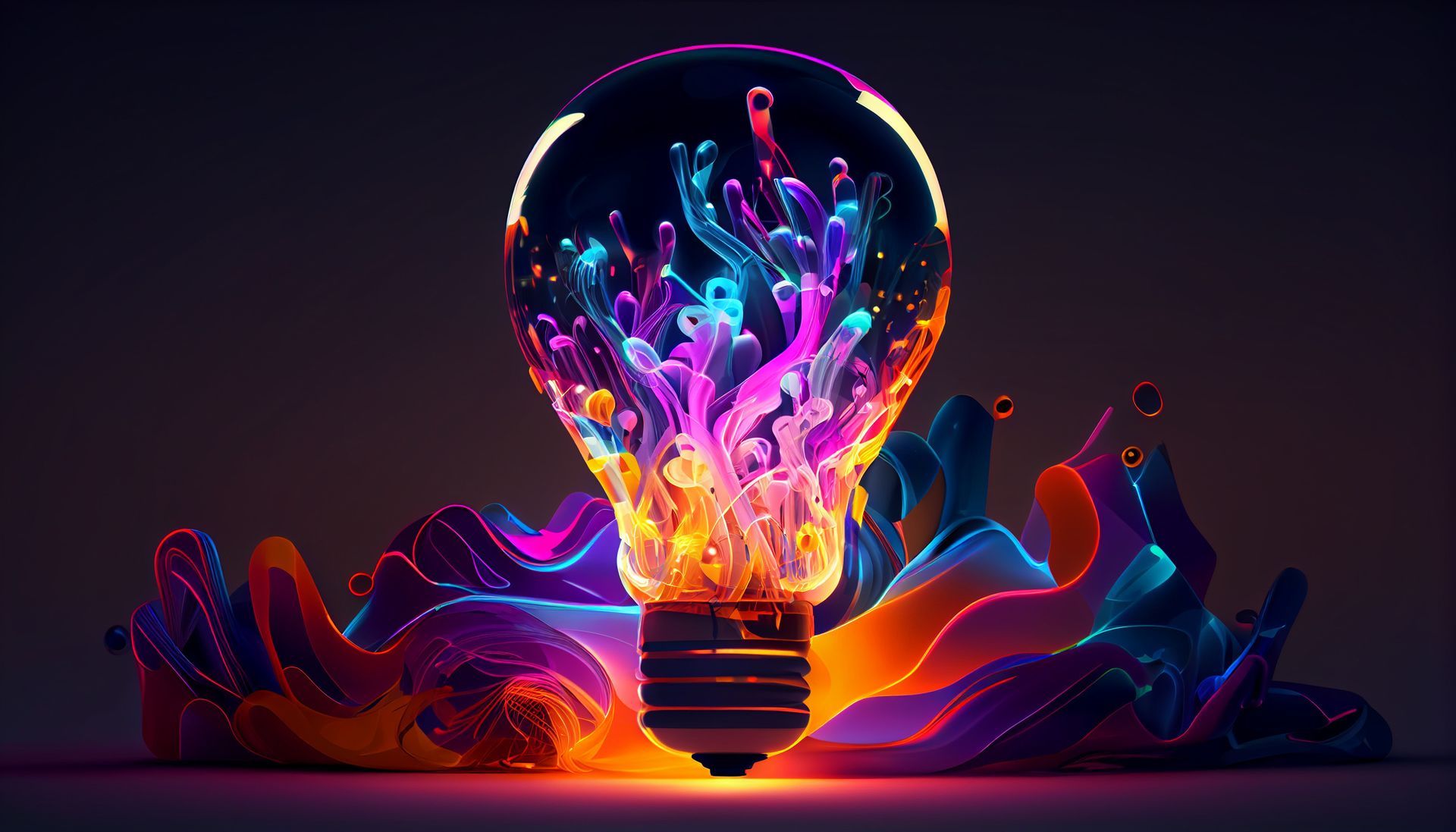 Glowing lightbulb with colorful abstract splash of light.