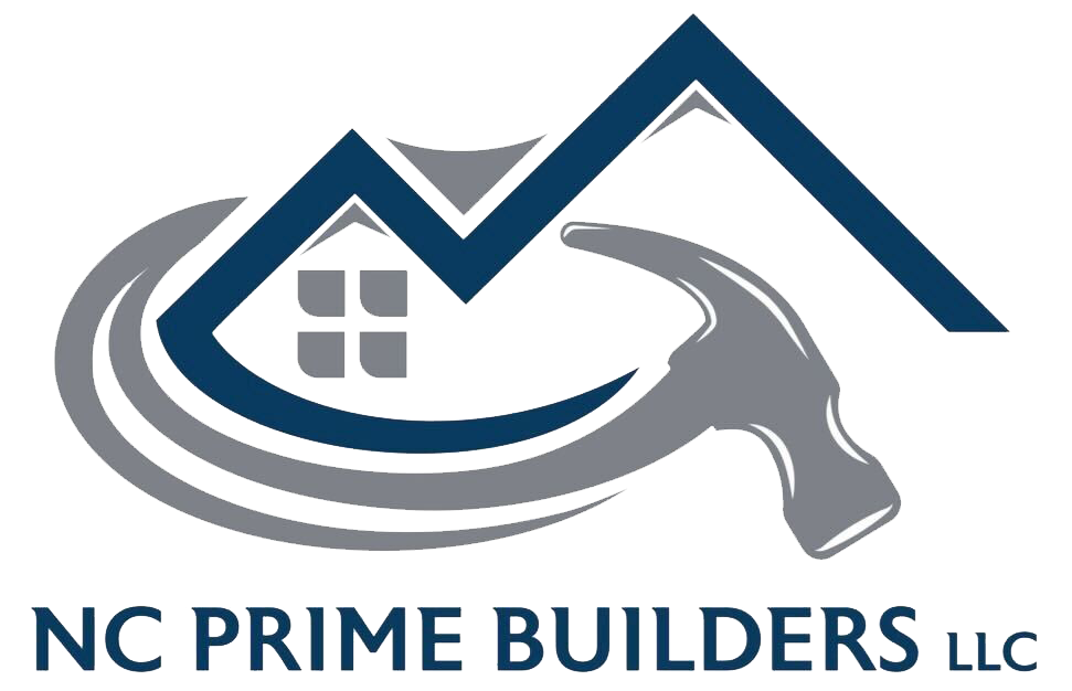 Logo for NC Prime Builders: House roof with hammer, swoosh, and text.