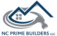Logo for NC Prime Builders: House roof with hammer, swoosh, and text.