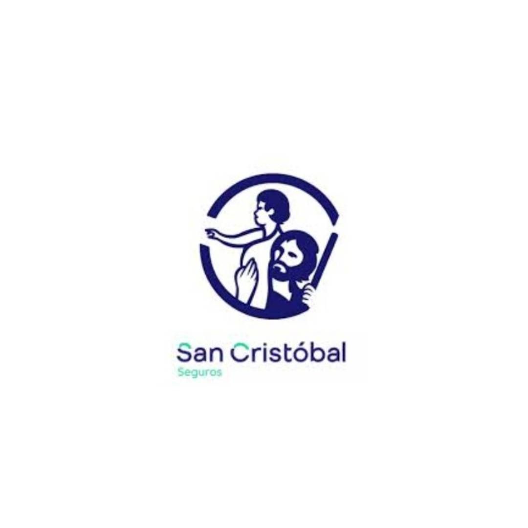 Logotipo de San Cristóbal Seguros: un hombre con barba y un niño pequeño, dentro de un círculo azul.