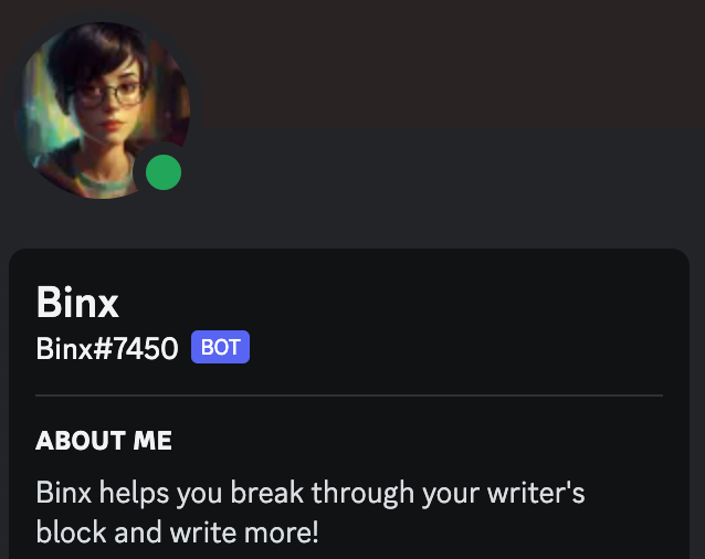 A screenshot of Binx's profile on Discord. Binx, Binx#7450, About Me, Binx helps you break through