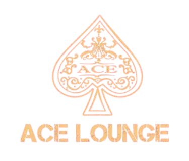 Ace Lounge logo with ornate spade shape and text in orange.